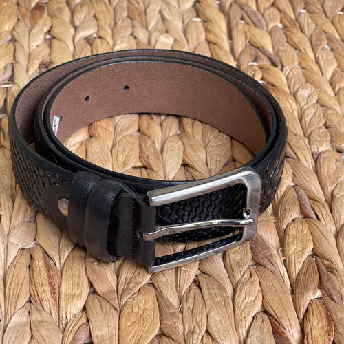 Handmade Genuine Leather Belt - Snake Skin Pattern – The Ultimate Official Gift for Men- Color: Black