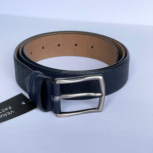 Handmade Genuine Leather Belt - Baby Chameleon Pattern – The Ultimate Official Gift for Men- Color: Dark Blue