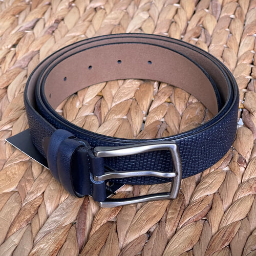 Handmade Genuine Leather Belt - Baby Chameleon Pattern – The Ultimate Official Gift for Men- Color: Dark Blue