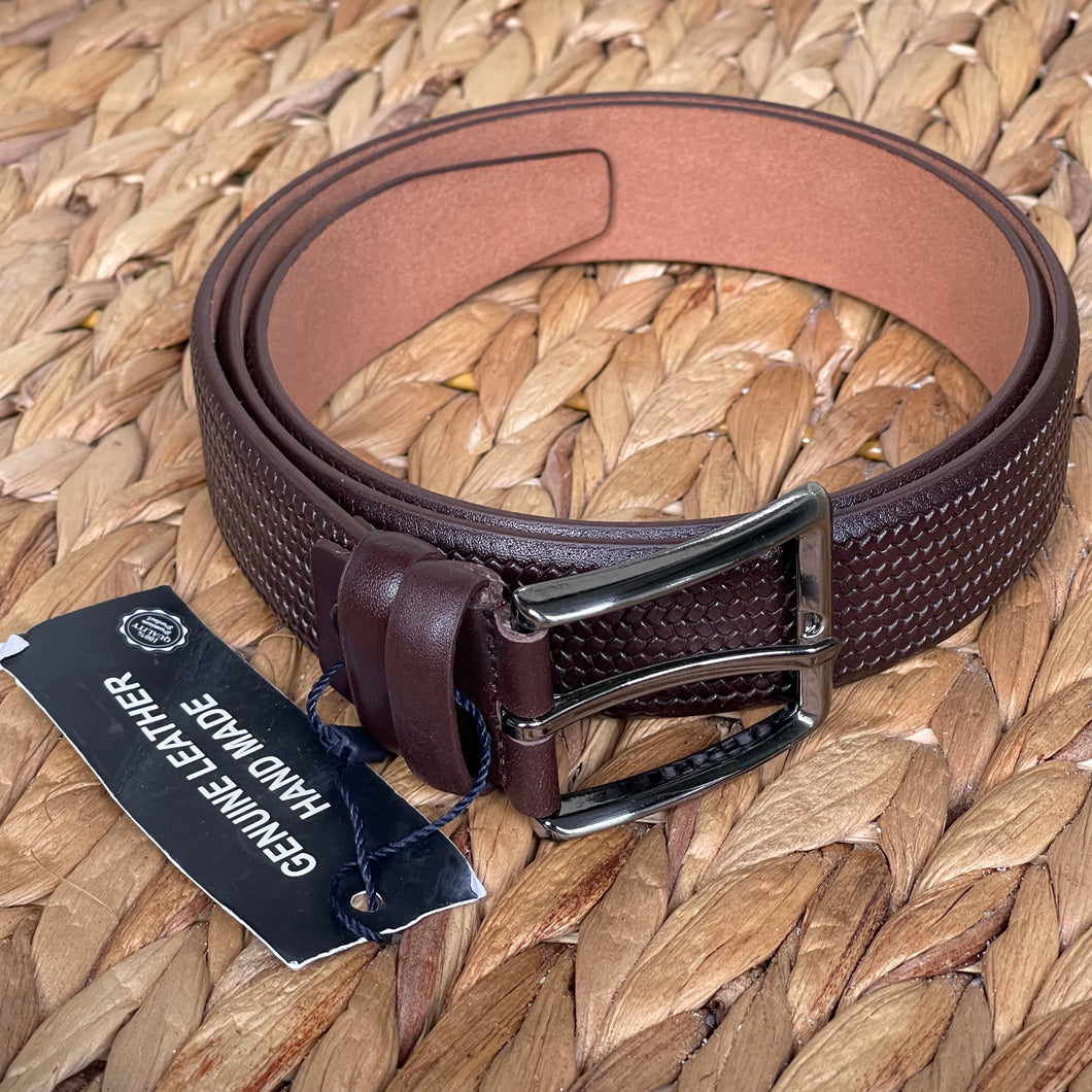 Handmade Genuine Leather Belt - Woven Pattern – The Ultimate Official Gift for Men- Color: Dark Brown