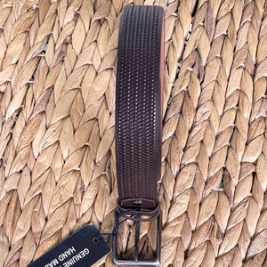 Handmade Genuine Leather Belt - Woven Pattern – The Ultimate Official Gift for Men- Color: Dark Brown