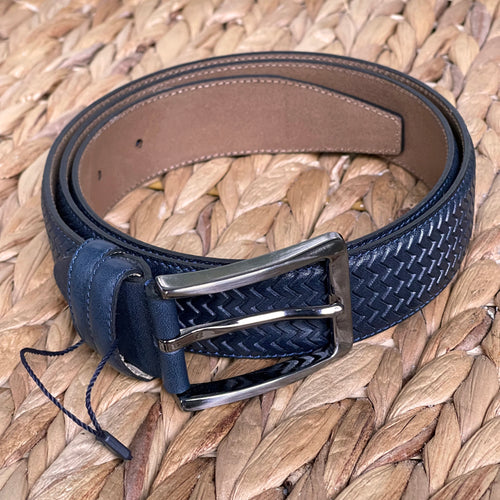 Handmade Genuine Leather Belt , Zig-Zag Pattern – The Ultimate Official Gift for Men- Color: Dark Blue