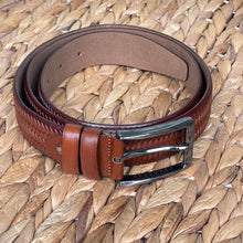 Load image into Gallery viewer, Handmade Genuine Leather Belt , Woven Pattern – The Ultimate Official Gift for Men- Color: Brick Brown