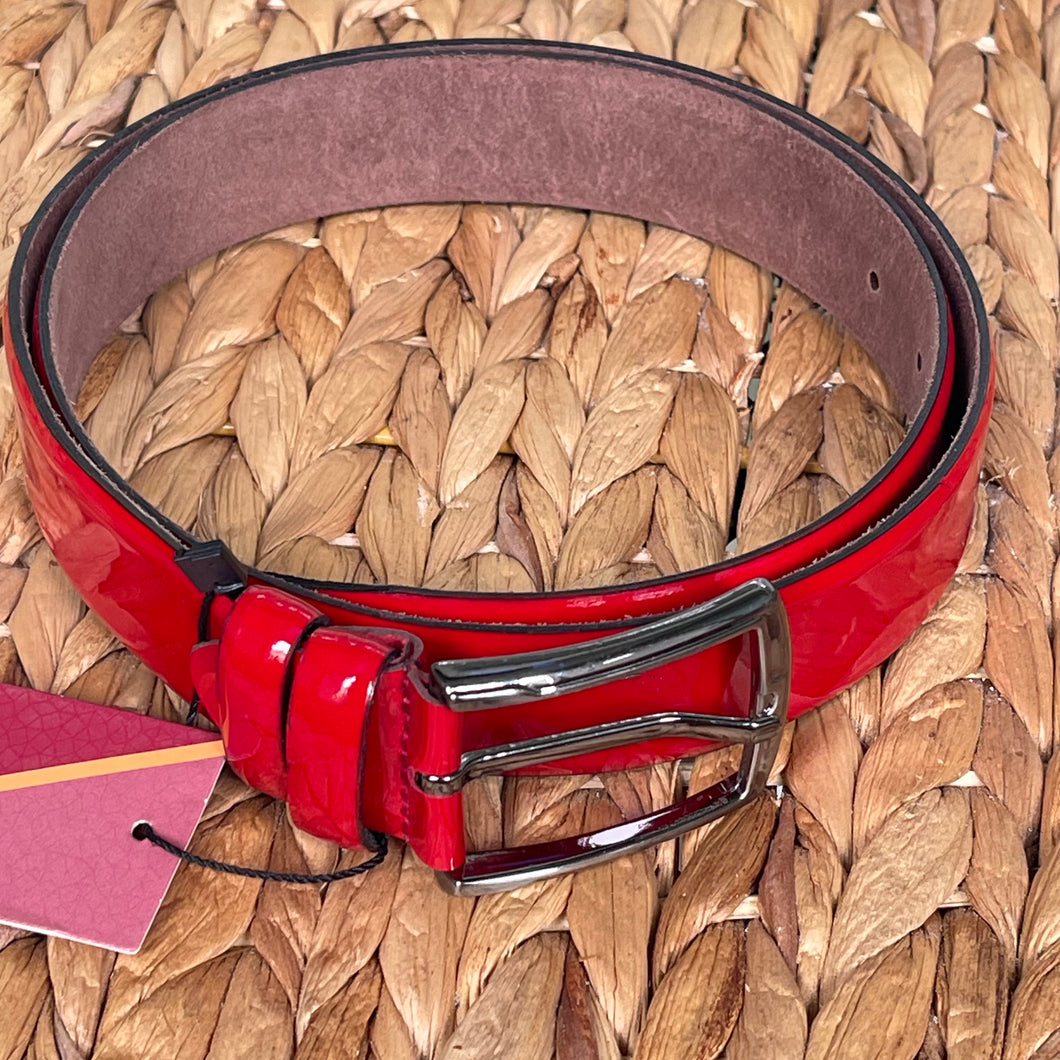 Handmade Genuine Varnish Leather Belt – The Ultimate Official Gift for Women & Men- Color: Red