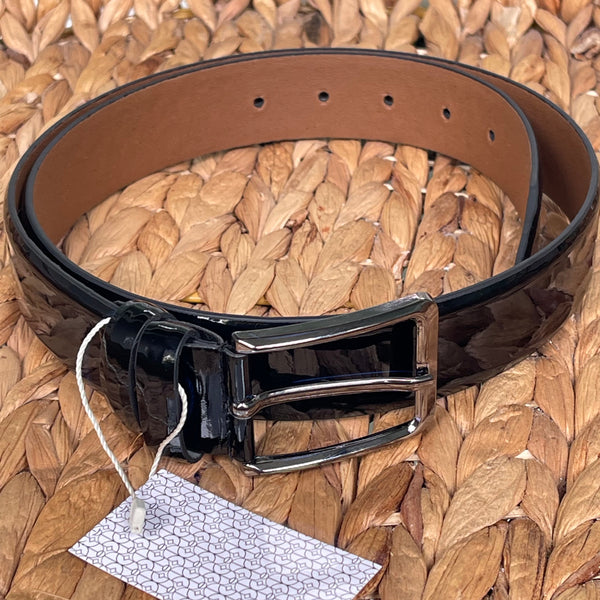 Handmade Varnish Leather Belt – The Ultimate Official Gift for Men - Color: Black