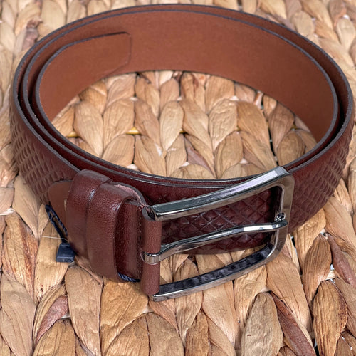 Handmade Genuine Leather Belt , Geometric Pattern – The Ultimate Official Gift for Men- Color: Brown