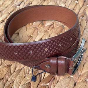 Handmade Genuine Leather Belt , Geometric Pattern – The Ultimate Official Gift for Men- Color: Brown