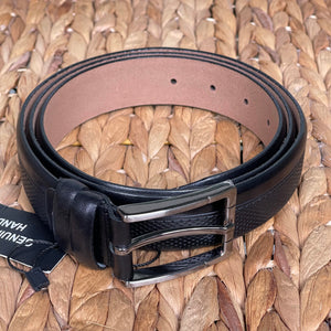 Handmade Genuine Leather Belt , Woven/Solid Pattern – The Ultimate Official Gift for Men- Color: Black