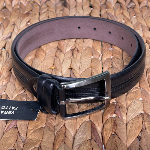 Handmade Genuine Leather Belt , Stripes Pattern – The Ultimate Official Gift for Men- Color: Black