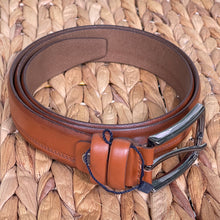 Load image into Gallery viewer, Handmade Genuine Leather Belt, Embroidered Design – Golf Belt - Color: Light Brown