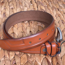 Load image into Gallery viewer, Handmade Genuine Leather Belt, Embroidered Design – Golf Belt - Color: Light Brown