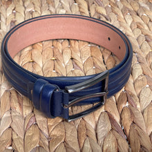 Load image into Gallery viewer, Handmade Genuine Leather Belt, Stripe Design – Golf Belt - Color: Dark Blue