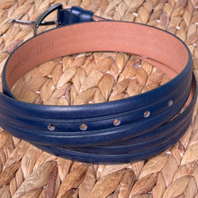 Load image into Gallery viewer, Handmade Genuine Leather Belt, Stripe Design – Golf Belt - Color: Dark Blue