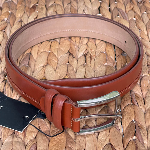 Handmade Genuine Leather Belt, Embroidered Design – Golf Belt - Color: Light Brown