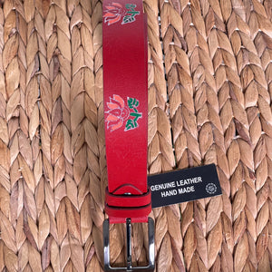 Handmade Real Thick Leather Belt with Special Permanent Painting -Red, Size: 36