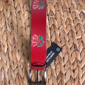 Handmade Real Thick Leather Belt with Special Permanent Painting -Red, Size: 36