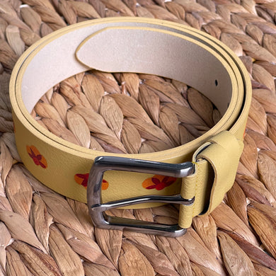 Handmade Real Thick Leather Belt with Special Permanent Painting - Color: Lemon, Size: 38