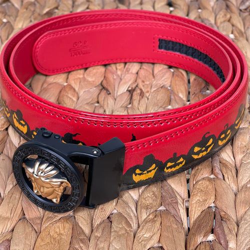 Handmade Real Leather Belt with Special Permanent Painting for Halloween - Color:Red, Size: 46