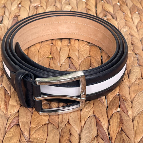 Handmade Genuine Leather Belt – Black/White Pattern- The Ultimate Official Gift for Men - Size: 48