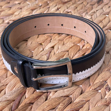 Load image into Gallery viewer, Handmade Genuine Leather Belt – Black/White Pattern - The Ultimate Official Gift for Men - Size: 48