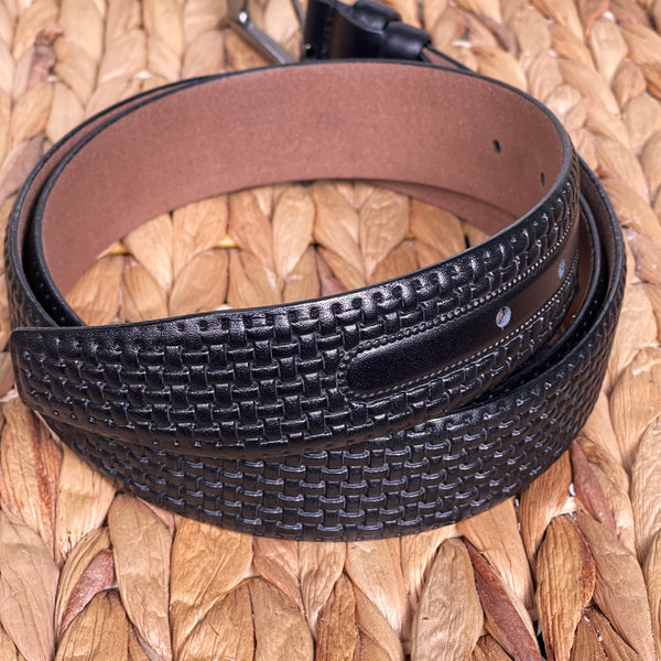Handmade Genuine Leather Belt – Woven Pattern- The Ultimate Official Gift for Men - Black, Size: 40-42