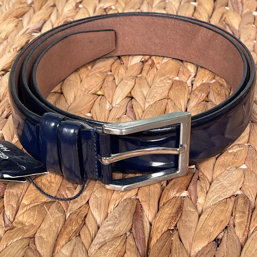 Handmade Real Leather Belt – Varnished - The Ultimate Official Gift for Men - Dark Blue, Size: 40