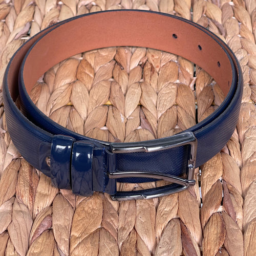 Handmade Real Leather Belt – Dotted Pattern - The Ultimate Official Gift for Men - Dark Blue, Size: 34