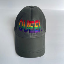 Load image into Gallery viewer, Unisex Real Leather Adjustable Sports Hat With a Colorful Embroidery of the Word Queen - Dark Gray