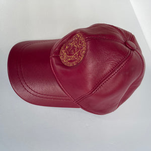 Unisex Real Leather Adjustable Sports Hat With an Embroidery of Versace logo - Red