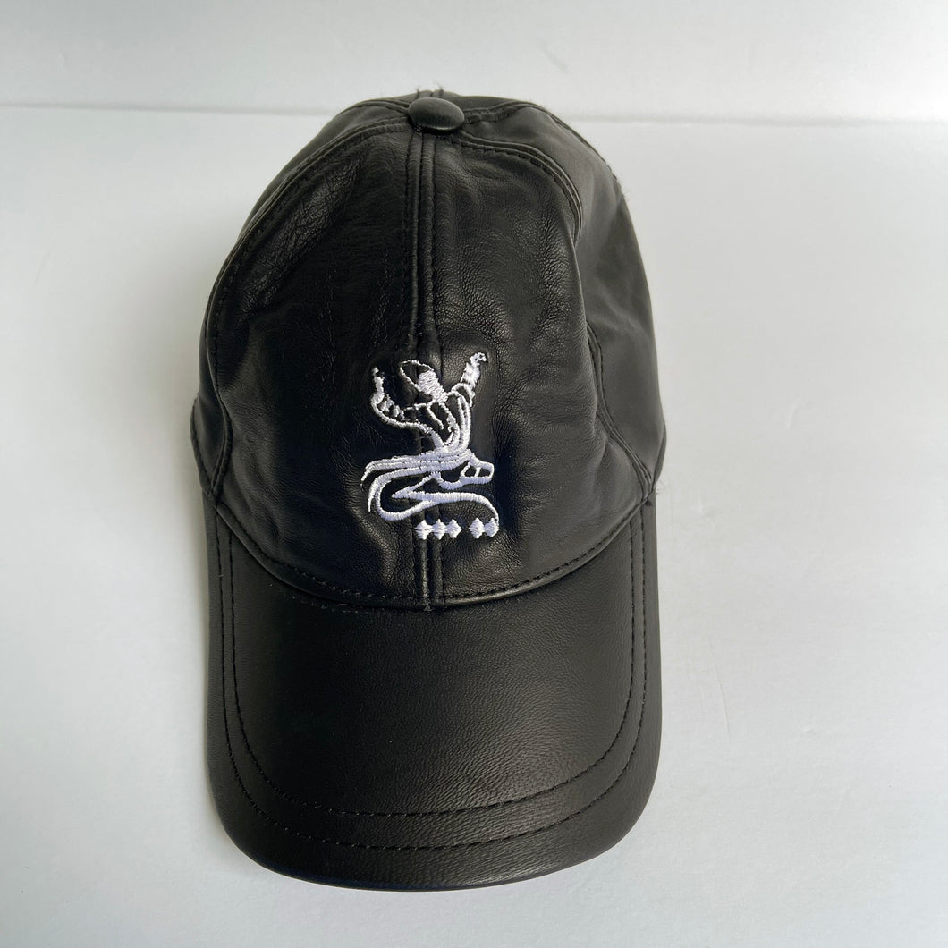 Unisex Real Leather Adjustable Sports Hat With an Embroidery of a Sama Dancer - Black