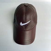 Load image into Gallery viewer, Unisex Real Leather Adjustable Sports Hat With an Embroidery of Nike sign - Brown