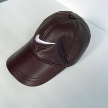 Load image into Gallery viewer, Unisex Real Leather Adjustable Sports Hat With an Embroidery of Nike sign - Brown