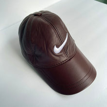 Load image into Gallery viewer, Unisex Real Leather Adjustable Sports Hat With an Embroidery of Nike sign - Brown