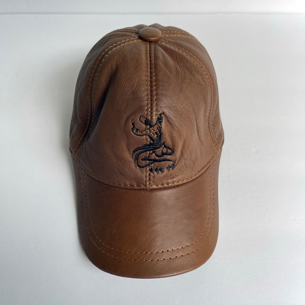 Unisex Real Leather Adjustable Sports Hat With an Embroidery of a Sama Dancer - Brown