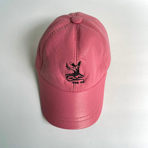 Unisex Real Leather Adjustable Sports Hat With an Embroidery of a Sama Dancer - Pink