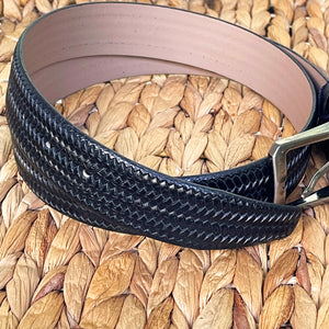 Handmade Genuine Leather Belt - Woven Pattern – The Ultimate Official Gift for Men- Color: Black