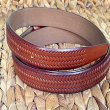 Load image into Gallery viewer, Handmade Genuine Leather Belt , Woven Pattern – The Ultimate Official Gift for Men- Color: Brick Brown