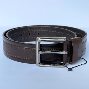 Handmade Genuine Leather Belt , Stripe Sewing Pattern – The Ultimate Official Gift for Men- Color: Brown