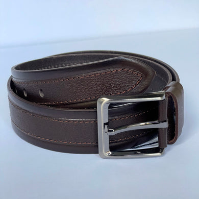 Handmade Genuine Leather Belt , Stripe Sewing Pattern – The Ultimate Official Gift for Men- Color: Brown