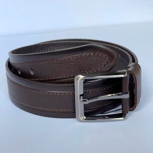 Handmade Genuine Leather Belt , Stripe Sewing Pattern – The Ultimate Official Gift for Men- Color: Brown