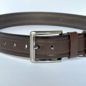 Handmade Genuine Leather Belt , Stripe Sewing Pattern – The Ultimate Official Gift for Men- Color: Brown