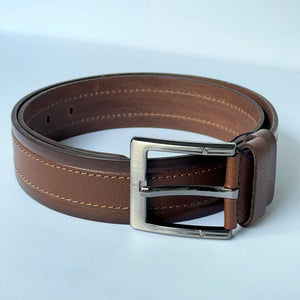 Handmade Genuine Leather Belt , Sewing Pattern – The Ultimate Official Gift for Men- Color: Brown+ Light Brown