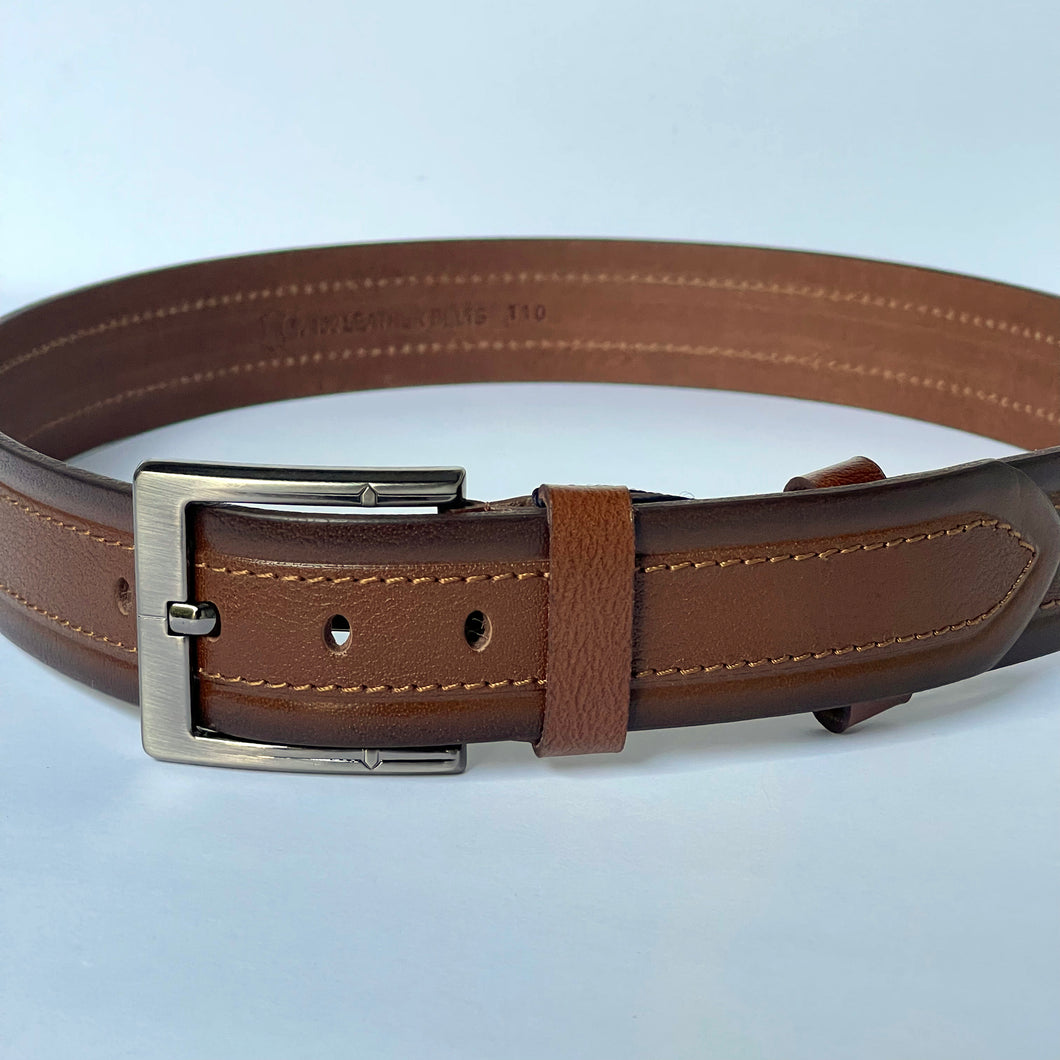 Handmade Genuine Leather Belt , Sewing Pattern – The Ultimate Official Gift for Men- Color: Brown+ Light Brown