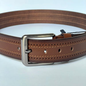 Handmade Genuine Leather Belt , Sewing Pattern – The Ultimate Official Gift for Men- Color: Gradient Brown