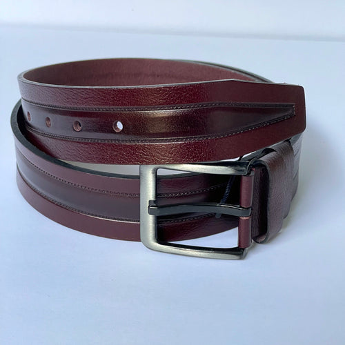 Handmade Thick Genuine Leather Belt, Sewing 2-Color Pattern – The Ultimate Official Gift for Men- Color: Burgundy