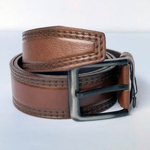 Load image into Gallery viewer, Handmade Thick Genuine Leather Belt , Double Sewing Pattern – The Ultimate Official Gift for Men- Color: Brown