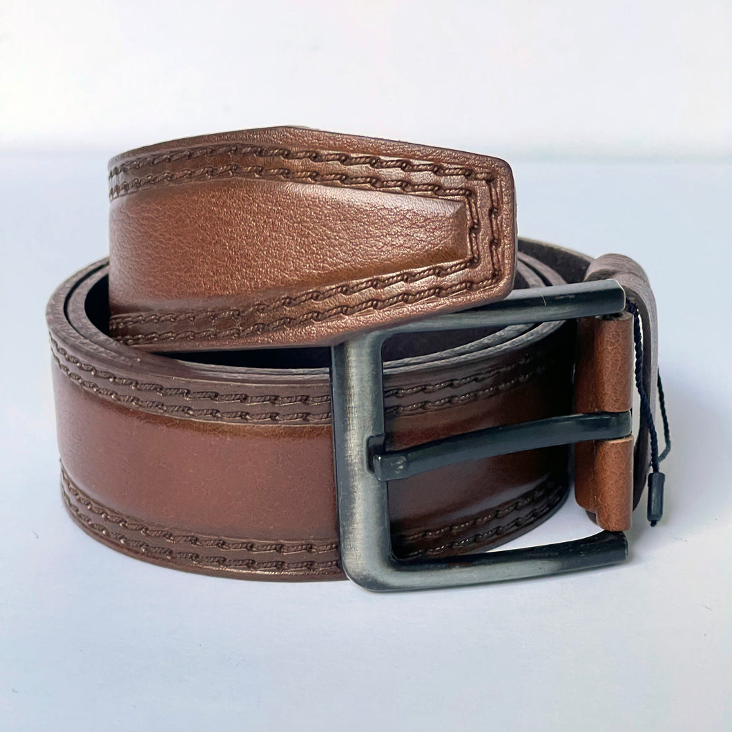 Handmade Thick Genuine Leather Belt , Double Sewing Pattern – The Ultimate Official Gift for Men- Color: Brown