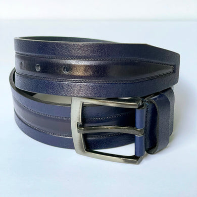 Handmade Thick Genuine Leather Belt, Sewing 2-Color Pattern – The Ultimate Official Gift for Men- Color: Navy Blue