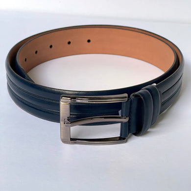 Handmade Genuine Leather Belt , Stripe Pattern – The Ultimate Official Gift for Men- Color: Navy Blue