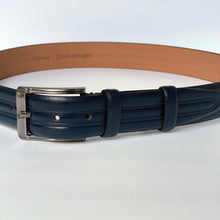 Load image into Gallery viewer, Handmade Genuine Leather Belt , Stripe Pattern – The Ultimate Official Gift for Men- Color: Navy Blue